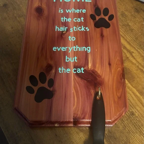 Wooden Cat-Themed Wall Art with Black Paw Prints comes with a lint roller - Picture 2 of 3